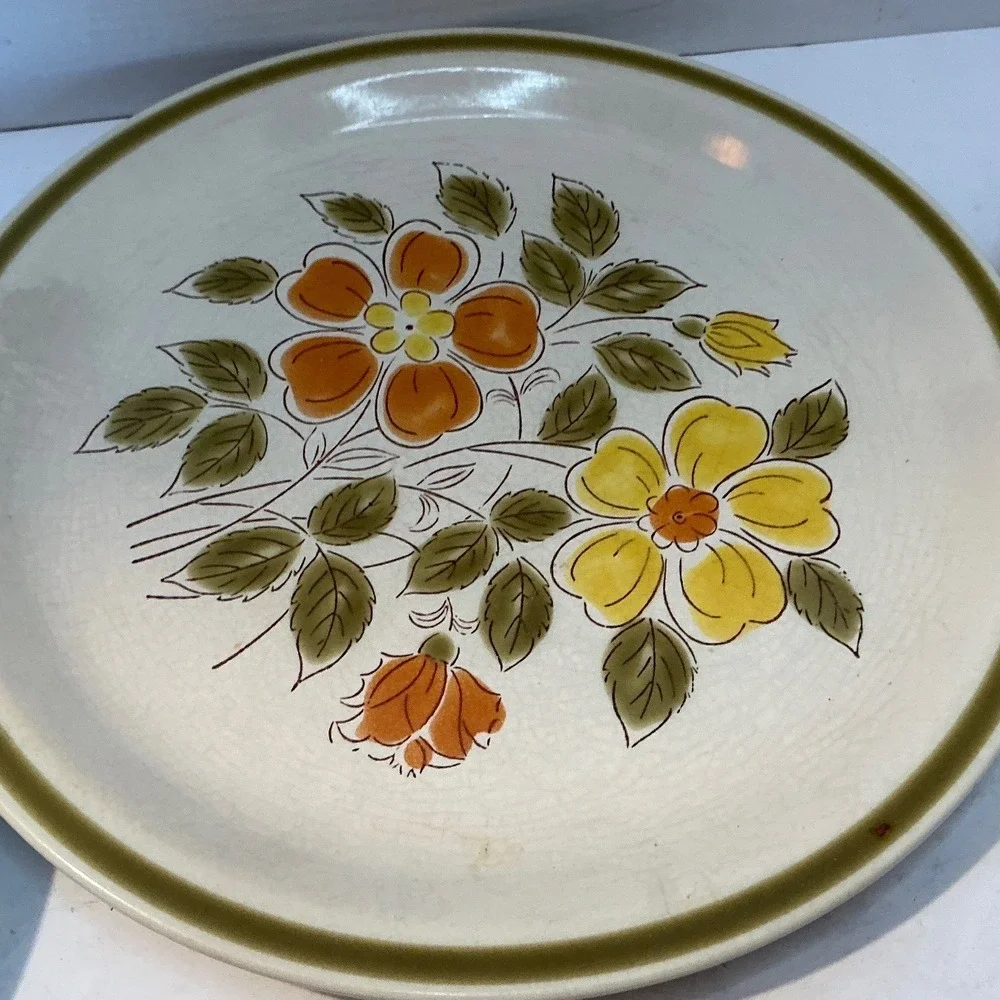 Wild Flower Vintage Stoneware Dinner Plates Set of 3‎ Floral Japan Retro 10.5
